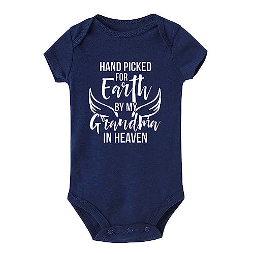 Image of Hand Picked for Earth by My Grandma in Heaven for Infant Unisex Baby Short Sleeve Bodysuit