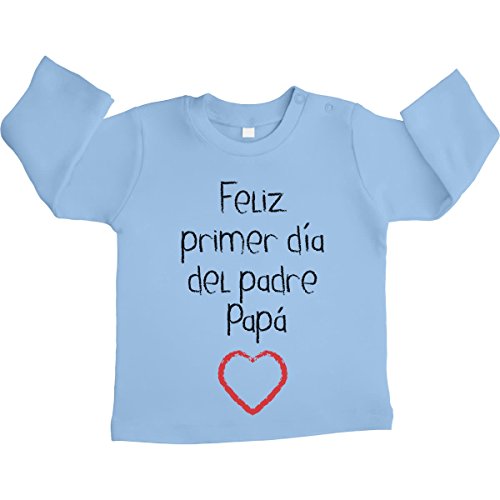 Regalo - Feliz Primer día del Padre Papá Camiseta bebé Unisex Manga Larga 3-6 Meses Celeste Cover