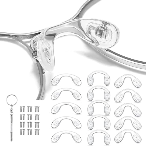 Naselli in silicone, 15 pezzi, naselli a forma di U, set di riparazione per occhiali con piccole viti, dadi, naselli in silicone, micro cacciavite, 3 diverse misure, per occhiali e occhiali da sole