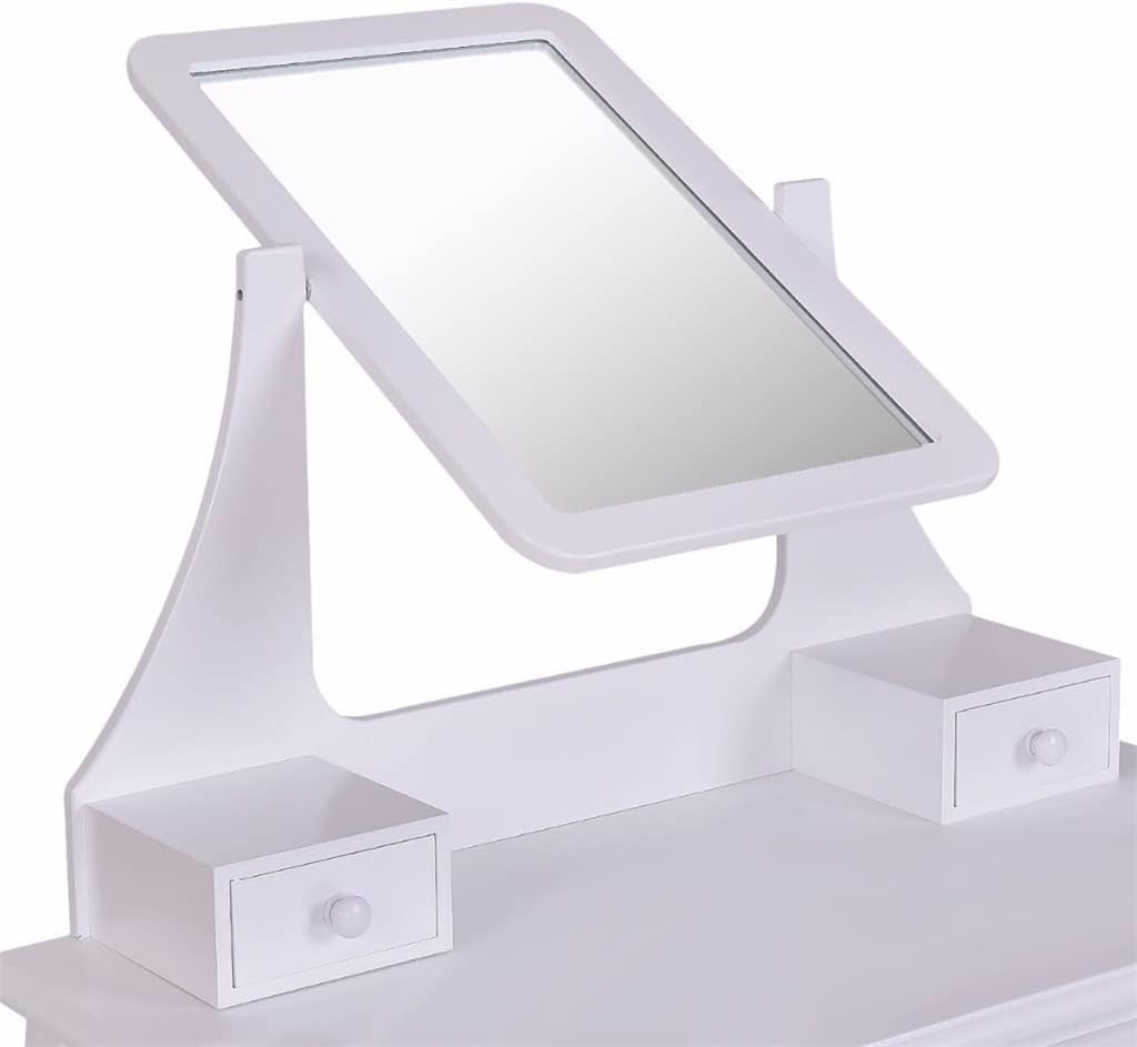 White Makeup Dresser Dresser Desk Chair Set with Square Mirror and 3 Drawer Dresser Dresser