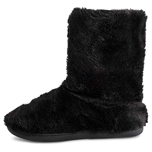 Polar Womens Memory Foam Zipper Faux Fur Covered Rubber Sole Indoor Outdoor Cosy Luxury Boot Slippers - Black - UK5/EU38 - YC0719