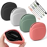 4 PCS Headphone Organizer and Silicone Cable Ties, Silicone Pouch for Storing Earbuds/USB Flash Drive/Mini Lipstick Cord Organizer Winder Holder Keeper Manager Management for Home or Workplace Dark