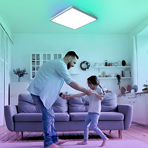 OTREN Plafon LED Techo con RGB Retroiluminación, Regulable Lámpara de Techo con Mando a Distancia, Luz Panel para Baño, Salón, Dormitorio, Cocina, Oficina, Cuadrada, Ø30CM - imagen 6