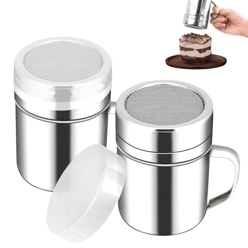 2 Stück Puderzuckerstreuer Mehlstreuer Mit Deckel Edelstahl Puderzuckerstreue Mit Griff Staubzuckerstreuer Mehlstreuer Brot Backen Kakaostreuer Für Cappuccino Kaffee Salz Zucker Kakao Schokolade