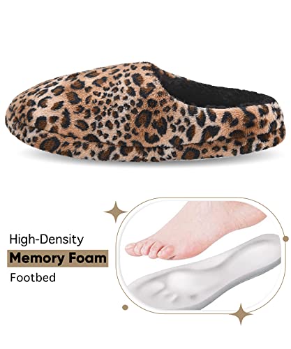 Dicuird Women's Fleece House Slippers With Hard Sole,Cozy Indoor Or Outdoor Memory Foam Bedroom Shoes(Leopard,7-8) #TOP1
