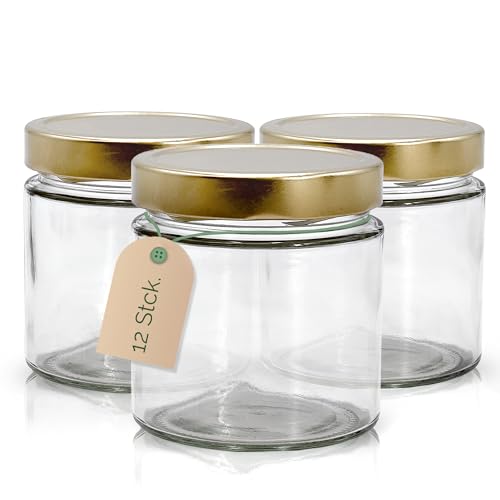 Apoidea – Marmeladengläser 500g mit Deckel in Gold 12 Stück/Twist off Gläser/Einmachgläser/Marmeladengläser mit Deckel/leeres Marmeladenglas/Einkochgläser