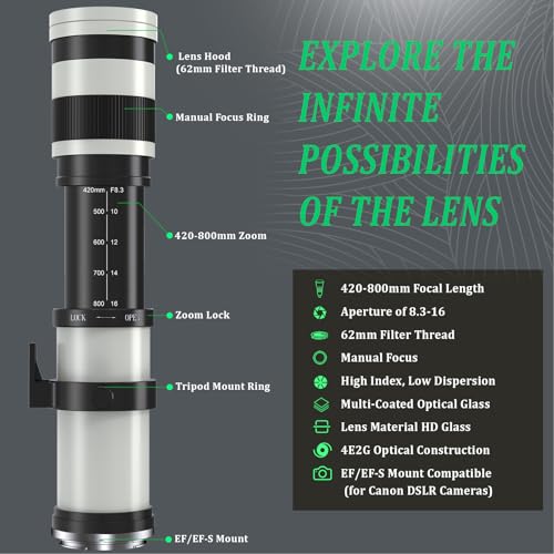 Teleobjetivo Zoom Manual 420-800mm F8.3 para Cámaras Canon DSLR - Fernando Cortés Teleobjetivo Zoom Manual 420-800mm F8.3 para Cámaras Canon DSLR - Fernando Cortés