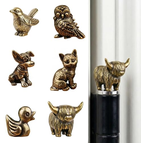 6 Pcs Brass Animal Hinge Toppers Hand-Cast Italian Solid Brass for Bedroom Living Room Kids Room Summer Home Refresh Back to School Fall Thanksgiving Housewarming Animal Lover Farmhouse Gifts