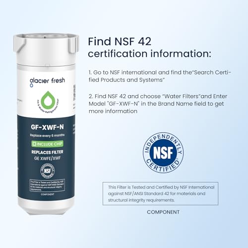 Image of GLACIER FRESH XWFE (Built-in CHIP) Refrigerator Water Filter Pack of 4 | Replacement for GE XWFE, XWF Refrigerator Water Filter NSF /ANSI 42 Certification