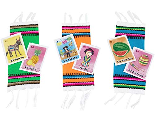 Mexican Bingo Game Fiesta Party with Serape Brooch - Cards Mexican Corsage, with Safety Pin - 12 Pack
