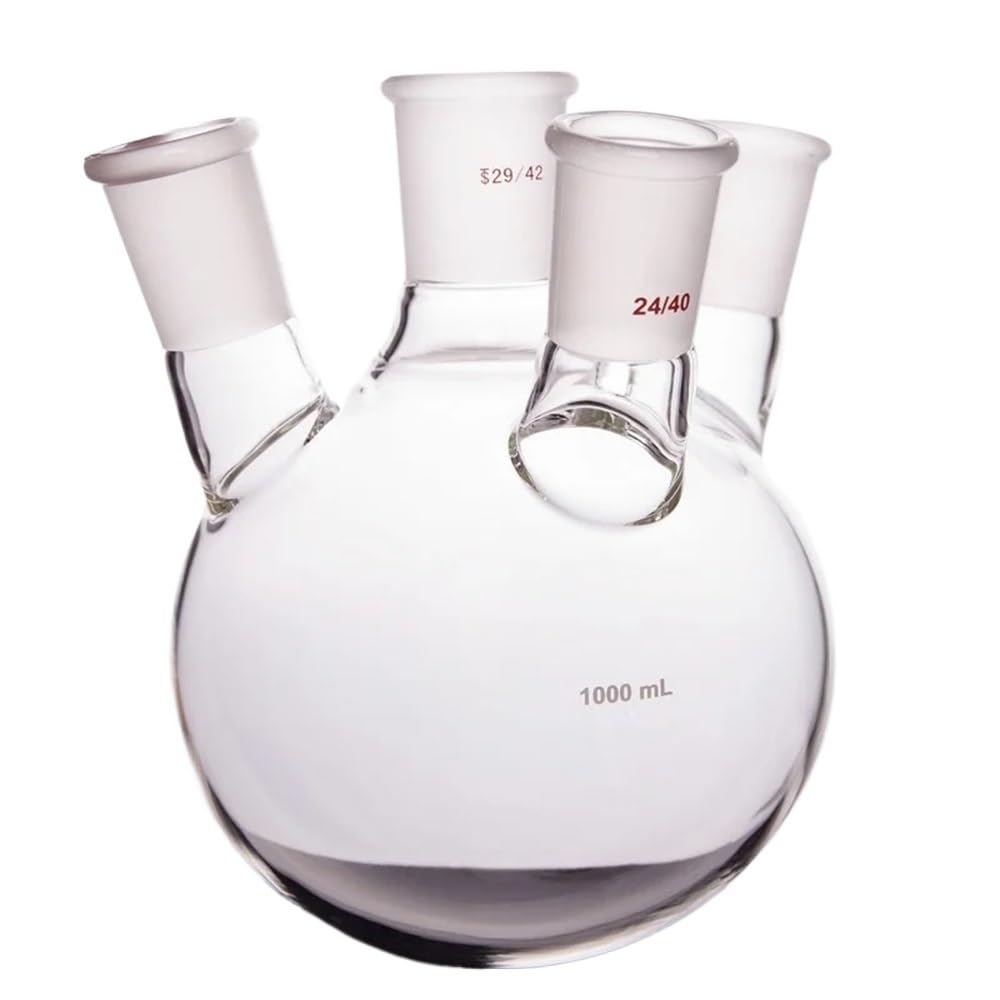 For laboratorio, frasco oblicuo de cuatro bocas de paredes gruesas, matraz de cuatro bocas de forma oblicua, capacidad 1000 ml, vidrio de borosilicato(1000mL-F2290091)