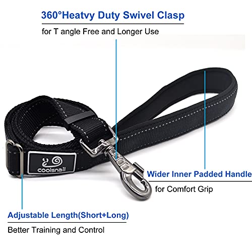 Coolsnail Dog Leash Adjustable Length(3-5Ft) With Comfy Neoprene Padded Handle-Durable Lightweight 3M Reflective Heavy Duty Pet Leashes Training And Walking-For Small To Large Dogs Black #TOP1