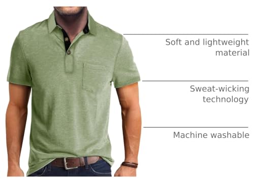 Image of Men's Short Sleeve Polo Shirts Buttons Collared T Shirts with Pocket