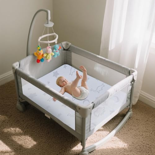 Image of Pack and Play Mattress 38 inchx26 inch, Double-Layer Pack n Play Mattresses Crib Mattress with Breathable Soft Removable Washable Cover for Baby Toddler