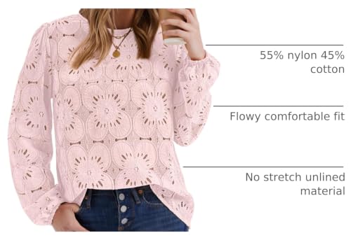 Image of OFEEFAN Blouses for Women Dressy Casual Spring Tops 2026 Summer Outfits Flower Lace Crochet Long Sleeve Shirts