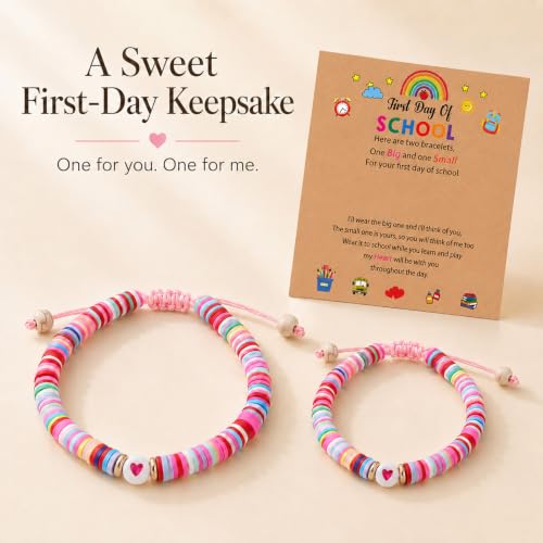Image of First Day of School Matching Heart Bracelets for Mommy and Me | Back to School Supplies Gifts Mother and Daughter Bracelets