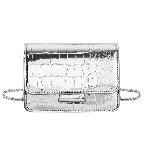 LJCZKA Mini Crossbody Bags for Women y2k Small Square Purse with Chain Strap Clutch Evening Handbags for Dressy, Prom, Party (Silver)