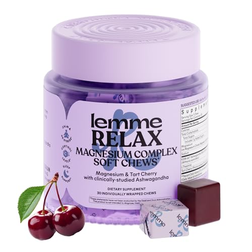 Lemme Relax Soft Chews with Magnesium Glycinate & Citrate KSM-66 Ashwagandha + L-Theanine to Support Stress Relief Cortisol Levels Mood & Healthy Sleep Cycles BlackBerry Lemonade (30 Chews)