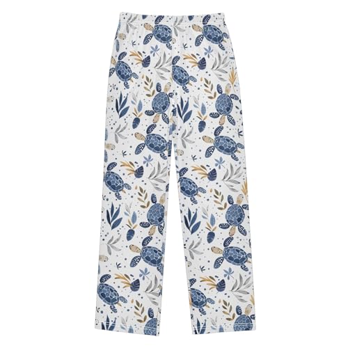 Sea Turtle Style Pajama Pants Lounge Sleep Pants Elastic Waist Long Pajama Bottoms with Pockets for 6-14 Years
