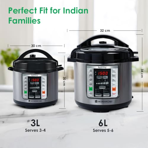Image of Wonderchef Nutri-pot 3L Electric Pressure Cooker, 18 Pre-set Options, 304 Stainless Steel Inner Pot, Slow Cook, Rice /Millets, Steam, Saute, Dal /Khichdi /Yogurt Maker, Re-heat, Keep Warm, 2-Yr Warranty