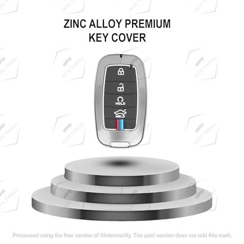 Image of Auto Thrill Premium Metal Key Cover for Kia Seltos, Carens, Sonet - 4 Button Smart Key (Black)