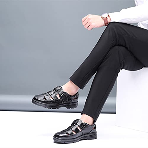 Uikgitp Men's Working Business Casual Sandals Man Summer Breathable Synthetic Leather Walking Office Oxfords Male Cocktail Party Fashion Dress Formal Shoes Black, 11.22" Heel To Toe #TOP5