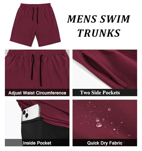 Image of Mens Swim Trunks with Compression Liner 2 in 1 Quick Dry Swimming Shorts Swimwear Bathing Suits with Pockets
