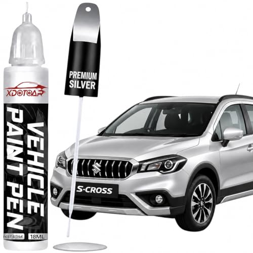 Image of XDOTOAR Car Touch Up Paint Pen for Maruti Suzuki S-Cross Premium Silver (ZQS) | Factory Color Matched 2K Paint Technology | Car Scratch Remover & Paint Chip Repair | Quick Dry Formula | Rust Protection | 18ml