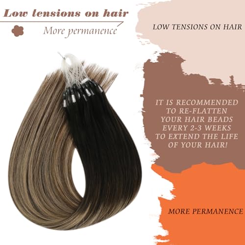 Sunny Hair Micro Link Hair Extensions Human Hair 18in Micro Bead Hair Extensions Black Balayage Dark Brown Ombre Ash Blonde Micro Loop Hair Extensions Soft Micro Hair Extensions Real Human Hair 50g