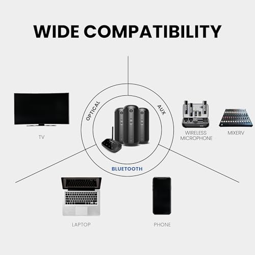 Avantree Harmony 2 - Multi-Room Wireless Speaker System with Bluetooth & Wired Inputs, Set of 3 Speakers with Independent Use, Scalable up to 100, Low Latency Sync for Home, Outdoor, Church & Events - Image 3