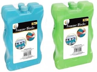 Primes DIY 4 Pack Green and Blue Ice Packs Freezer Blocks Cools for Cool Boxes Lunch Bags Outdoor, Picnic Beach Camping, Slim, Sleek Design Reusable, Long Lasting Coolness