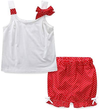 LittleSpring Summer Outfits for Toddler Girls Cute Tank Top and Polka Dots Shorts Set Red 2T