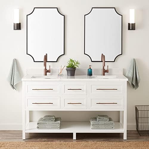 Signature Hardware 953332-60-RUMB-1 Robertson 60" Freestanding Mahogany Double Basin Vanity Set with Cabinet, Vanity Top, and Rectangular Undermount Sinks - Single Faucet Holes - Bright White /