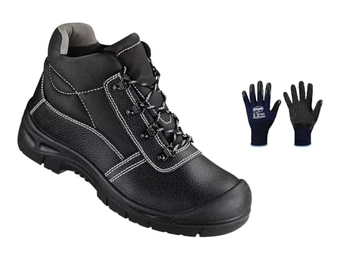 Generisch Arbeitsschuhe Sicherheitsschuhe S3 EN345, Bauschuhe mit Stahlkappe und Stahlsohle Größe 49, inkl. Arbeitshandschuhe
