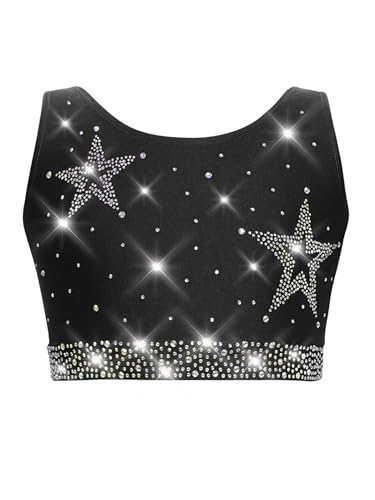 Kids Girls Rhinestone Dance Tops Vest Sleeveless Cross Back Camisole Gymnastics Skating Training Crop Tops