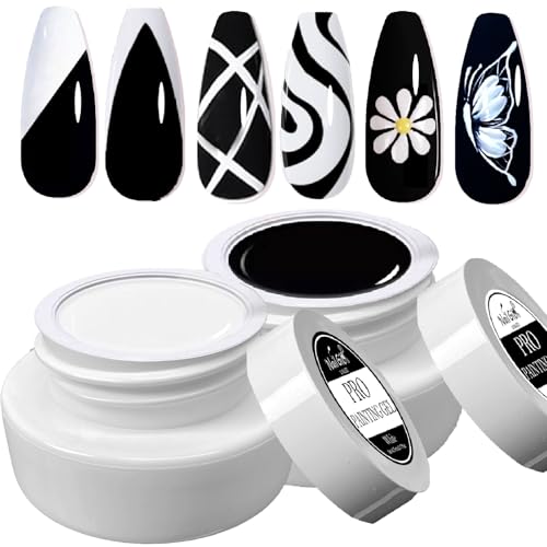 Gel pintura para uñas negro y blanco 2 piezas miniatura 1