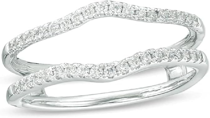 0.75 Carat (ctw) 14K White Gold Plated Round White Diamond Ladies Anniversary Wedding Enhancer Guard Double Ring