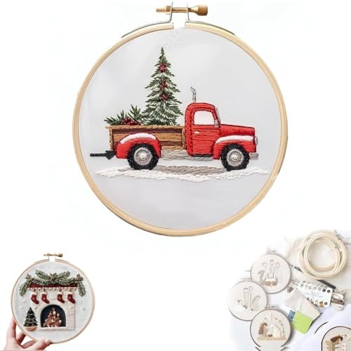 TRYYRT Christmas Embroidery Kit for Beginners, DIY Handmade Cross Stitch Kit with Pattern, Cotton Threads, Needles, 8
