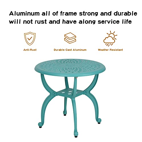 Jardin De Centennial Cast Aluminum Outdoor Side Table,Anti-Rust Outdoor End Table,Patio Coffee Bistro Table For Indoor,Garden,Porch,Balcony(Round Blue) #TOP3