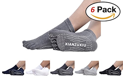 Men's Cotton Anti-slip 5 Finger Toe Socks Athletic for Yoga Grip Low Cut 6 Pack