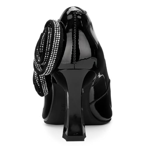 TDD Patent Leather Flower High Heels for Women Pointed Toe Pumps Closed Toe Chunky Block Dressy Comfortable Sexy Elegantes Wedding Slip On Formal Prom Sparkly 3 Inch Pump3