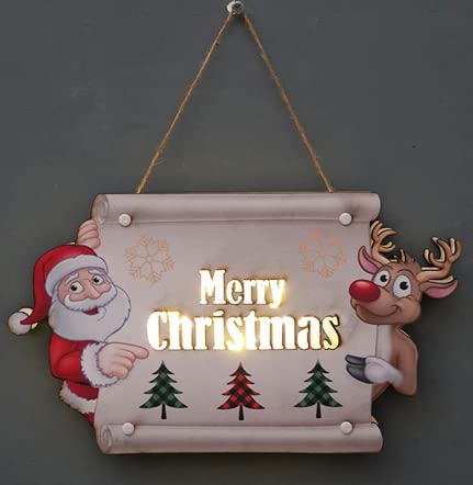 Cartel colgante de Navidad, decoración de Merry Christmas con luz LED, decoración de Navidad, cartel decorativo para puerta, señal de bienvenida para puerta de casa, ventana de pared, granja, jardín Cover