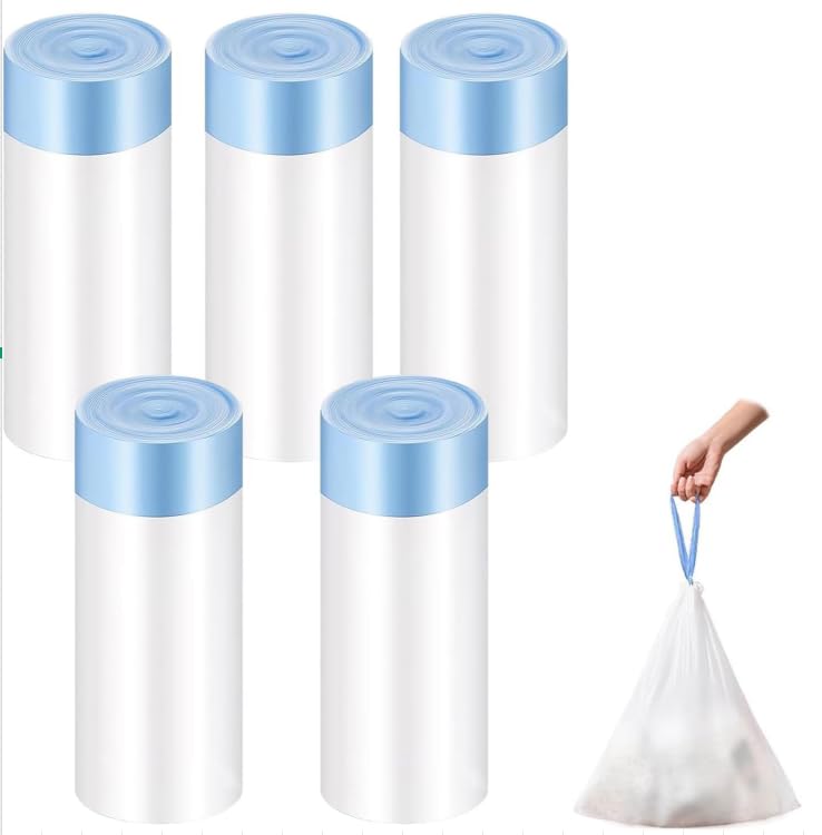 HONEYGUARDIAN Lot de 5 rouleaux de sacs poubelle pour chat avec cordon de serrage