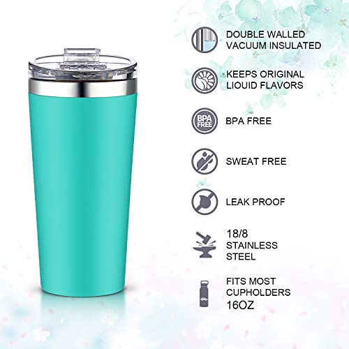 Aa Products 16Oz Tumbler-Vacuum Insulated Double-Walled 18/8 Stainless Steel Travel Coffee Mug For Cars, Home,Office,School-Blue #TOP4