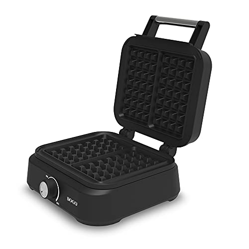 SOGO Máquina para Gofres - Gofrera con Potencia de 1500W, Diseño en Negro y Acero Inoxidable, para Deliciosos Gofres Caseros Crujientes y Dorados (SS-7235)