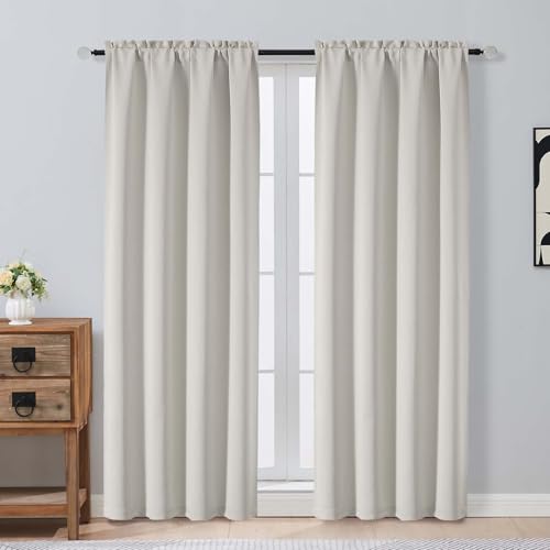 Image of Natural Room Darkening Curtains for Bedroom 72 Inches Long 2 Panels, Thermal Insulated Energy Saving Blackout Curtains for Living Room, Dual Rod Pocket Blackout Drapes, 2x40Wx72L Inches