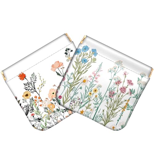 Image of Deokke 2 PCS Coin Purse Pouch Squeeze Soft Leather PU Mini Wallet Small Change Holder Cute Aesthetic for Women Girls Men(T8-Flower Floral)