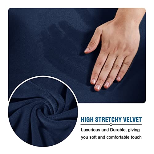 Vienlove Square Ottoman Slipcover Stretch Velvet Folding Storage Stool Furniture Protector Stretch Ottoman Cover With Elastic Bottom Machine Washable (Navy) #TOP4
