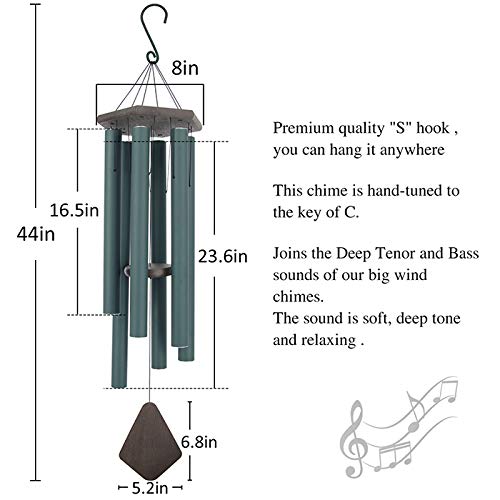 Wind Chimes Outdoor Large Deep Tone,Sympathy Wind Chime Outdoor, Memorial Wind-Chime with 6 Tuned Tubes, Elegant Chime for Garden, Patio, Balcony and Home Decor, Matte Green