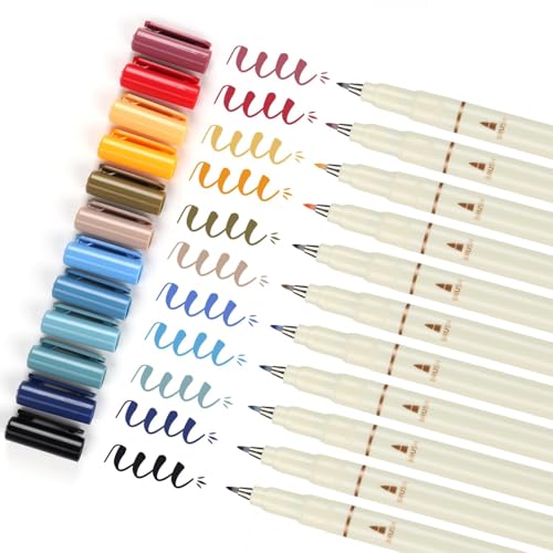 Dacono 12 Farben Faserschreiber mit Flexibler Bürstenartiger Tipp Schwarz, Kunstschild Pinselstifte, Pinselähnliche Spitze, Filzstifte für Erwachsene Zeichnen & Kunstprojekte, Pinsel Schriftzeichne
